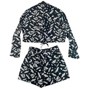 rag & bone Floral Crop Jacket High Waist Shorts Set Black White Matching Set - 6